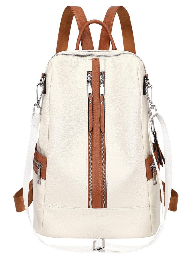 ALTOSY Genuine Leather Backpack Purse for Women Convertible Shoulder Bag Crossbody Bag with Laptop Compartment, Beige/Brown, Daypack Backpacks - Image 1